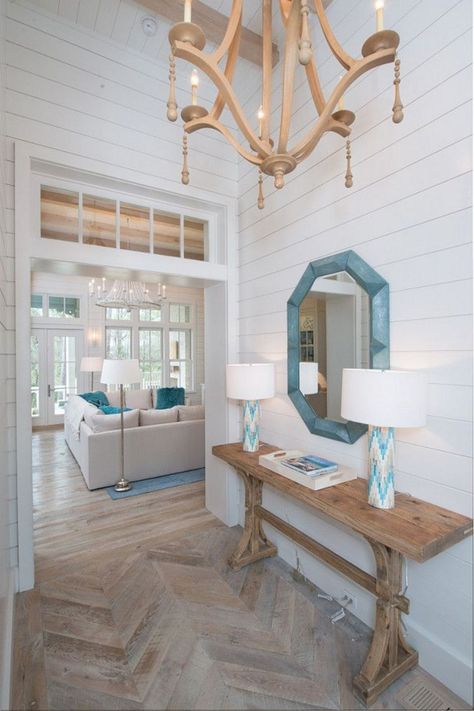 White Beach Houses, Deco Marine, Beach House Interior Design, Herringbone Floor, Coastal Living Rooms, Beach House Interior, Beach House Design, Beach Cottage Style, Coastal Furniture