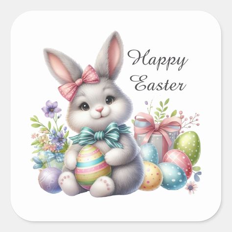 Cute Easter bunny eggs add text Square Sticker Free Printable Christmas Cards, Bunny Images, Easter Lamb, Cute Lamb, Spring Coloring Pages, Bunny Wallpaper, Easter Images, Easter Bunny Eggs, Easter Clipart