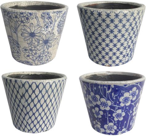 A&B Home Set Of Four Terracotta Planters. I love this set of planters. Looks a little shabby chic. #planter # shabby chic planter  # garden decor Blue And White Garden, Blue Planter, A&b Home, Perfect Together, Planter Pots Outdoor, White Planters, White Garden, Terracotta Planter, Outdoor Pots