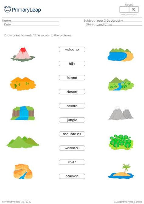 Landform Worksheet, Landforms Worksheet, What Is Geography, Geography Vocabulary, Color Worksheets For Preschool, Geography Worksheets, Worksheets For Grade 3, Geography For Kids, Geography Activities