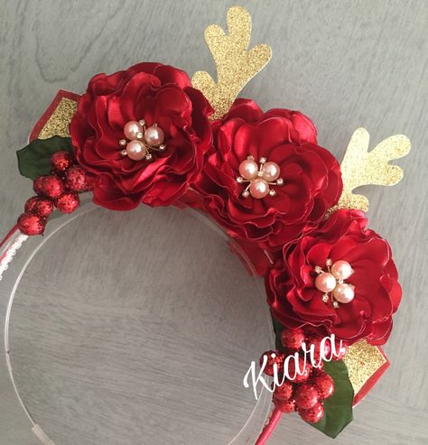 Christmas Headband Diy, Diy Disney Ears, Ribbon Sculpture, Married Christmas, Christmas Headband, Bow Hair Accessories, Diy Headband, Felt Christmas Ornaments, Disney Diy