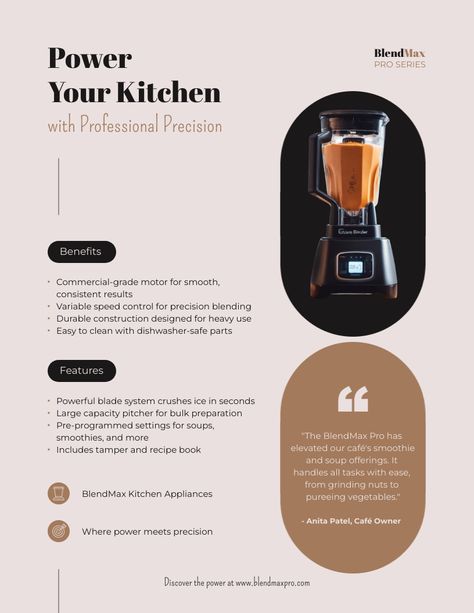 Professional Blending System Sell Sheet Template  Visme Product Specification Design Layout, Sell Sheet Design, Sheet Design, Background Nature, Sheet Template, Crushed Ice, Construction Design, Game Assets, Design Layout