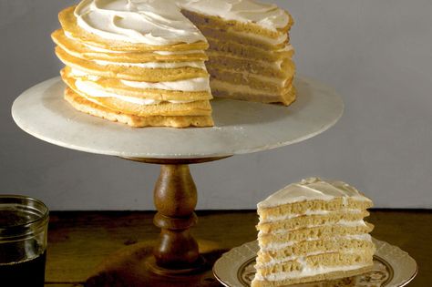 Pancake Cake with Maple Cream Frosting Brze Torte, Pancake Cake, Inside Cake, Cake Frosting Recipe, Dessert Cookbooks, Maple Cream, Beekman 1802, Torte Cupcake, Holiday Dessert