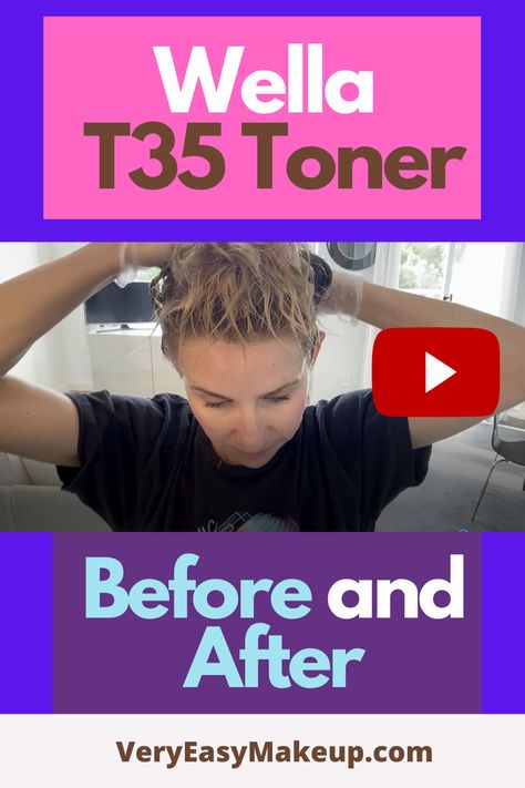 Want to see what using Wella T35 toner with developer before and after pics?  Check out this YouTube how-to guide from Very Easy Makeup to learn how to cover up roots using Wella T35 toner with volume 20 developer.   Check out a detailed article as well at https://veryeasymakeup.com/how-to-tone-hair-without-bleach Toner For Blonde Hair Wella, Wells Toner Before And After, Wella Toners Before And After, Hair Developer Volume Chart, Toner Hair Colours, Toning Hair Before And After, Hair Toner Before And After Blonde, T35 Wella Toner Before And After, Wella T11 Toner Before And After