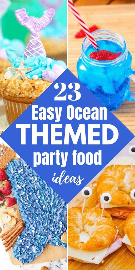 Ocean Themed Party Food Ideas for a Birthday: Make a splash with these ocean-themed food ideas perfect for a birthday party. From creative snacks to fun fruit displays, your kids will love diving into these sea-inspired treats. Snacks For Mermaid Birthday Party, Beach Theme Finger Foods, Mermaid Themed Party Snacks, Mermaid Themed Appetizers, Yacht Rock Party Food, Food Ideas For Under The Sea Party, Sea Themed Food Ideas, Beach Theme Birthday Party For Teens, Under The Sea Party Food Ideas