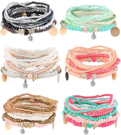 6Sets Boho Bead Bracelets Set Multilayered Stackable Bracelets Comfortable Stretch Bracelets Multicolor Bohemian Charm Bracelets for Women Girls Bohemian Beaded Bracelet, Teen Girl Jewelry, Stackable Beaded Bracelets, Colorful Bead Bracelets, Bracelets Set, Estilo Chic, Bohemian Bracelets, Stacked Jewelry, Stackable Bracelets