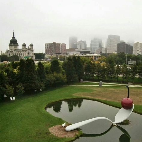 Spoon & Cherry sculpture at the Walker Art Center Symbolic Sculpture, Cherry Sculpture, Spoon Sculpture, Minneapolis Restaurants, Minneapolis Sculpture Garden, Minnesota Home, Walker Art Center, Walker Art, Sculpture Garden