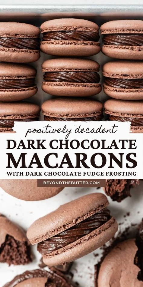 Chocolate Macaroons Recipe, Homemade Hot Chocolate Recipe, French Macaroon Recipes, Brownie Vegan, Chocolate Macarons, Macaron Filling, Chocolate Macaroons, Dark Chocolate Fudge, Chocolate Fudge Frosting