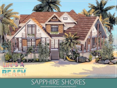 Sims 4 Costal House, Summer House Layout, Sims 4 Beach House Island Living, Sulani Beach House Sims 4, Sims 4 Hamptons House, Sims Beach House, Big Beach House, Sims 4 Beach House, Houses Layout