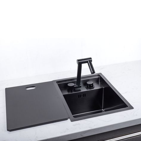 Invisible Kitchen Sink Stainless Steel Single Bowl Sink with Tap 3243 Hidden Sink, Invisible Kitchen, Parallel Kitchen Design, Kitchen Sink Rack, Single Sink Kitchen, Kitchen Fixture, Bar Prep, Black Kitchen Sink, Hidden Kitchen