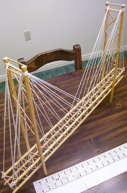 Toothpick Suspension Bridge – Garrett's Bridges: Resources to Help You Build a Model Bridge Bridge Structure, Model Train Table, Bridge Model, Model Train Accessories, Small Woodworking Projects, Bridge Building, Bridge Design, Structure Architecture, Suspension Bridge