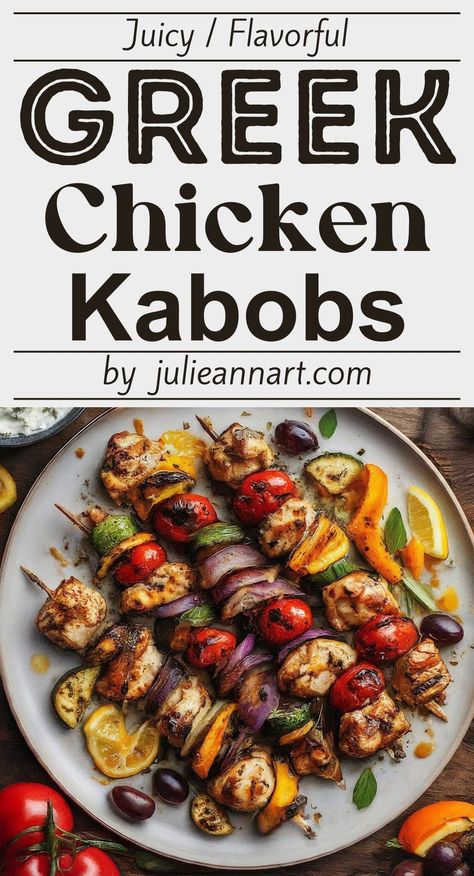 Juicy & Flavorful Greek Chicken Kabobs Chicken Kabob Marinade, Kabob Marinade, Greek Chicken Kabobs, Greek Chicken Marinade, Chicken Kabob Recipes, Vegetable Kabobs, Yogurt Chicken, Kabob Recipes, Chicken Kabobs