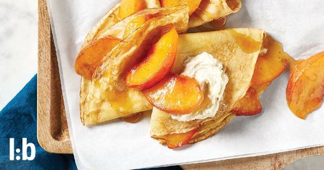 Cardamom-Spiced Peach Crepes Crepe Recipe Filling, Brunch Crowd, Fruit Crepes, Peach Crepes, Spiced Peaches, Crepes Filling, Crepes Recipe, Sweet Crepes, Best Chocolate Desserts