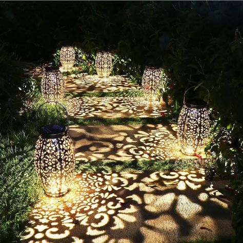 Patio Umbrella Lights, Solar Powered Lanterns, Unique Garden Decor, Lights Hanging, Hanging Stars, Outdoor Lantern, Solar Lanterns, Whimsical Garden, Solar Lights Garden