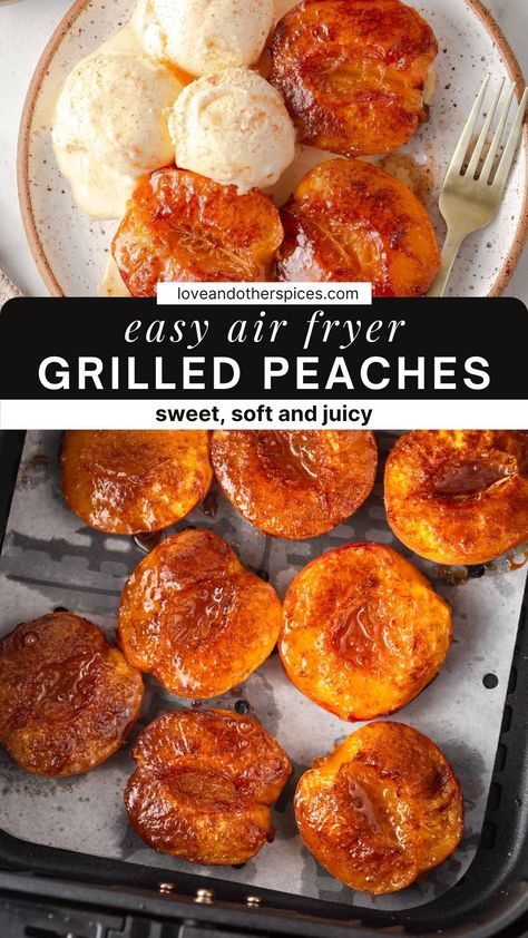 Fun Air Fryer Snacks, Unique Air Fryer Recipes, Peaches Air Fryer, Air Fry Meals, Air Fryer Peaches, Dorm Recipes, Dorm Cooking, Frying Recipes, Fried Snacks