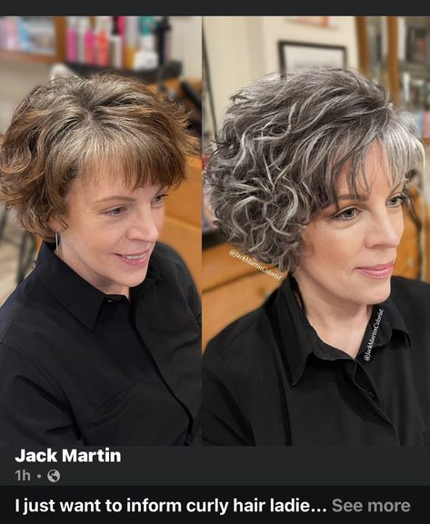 Jack Martin, Grey Hair Transformation, Grey Curly Hair, Short Dark Hair, Grey Highlights, Natural Gray Hair, Transition To Gray Hair, Blending Gray Hair, Wispy Bangs