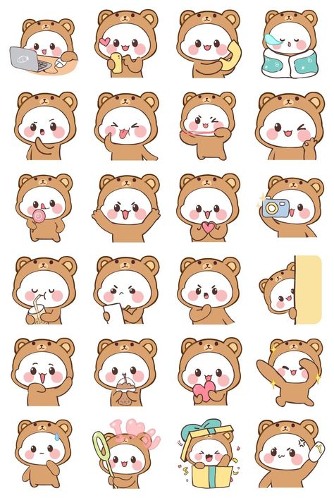 Baby Bear! (Vol.7) sticker pack for Whatsapp, Telegram, Signal, and others chatting and message apps Printable Vintage Stickers, Printable Cute Stickers, Cute Easy Doodles, Korean Stickers, Black And White Stickers, Happy Stickers, Stickers Design, Anime Drawing Books, Cute Kawaii Animals