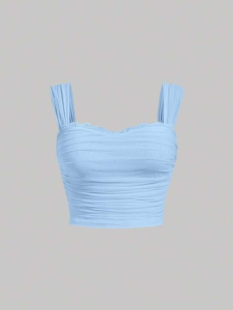 10-15%SHEIN ICON Plus Size Lace Camisole Top100+ sold recentlyGBP£7.19 | SHEIN Light Blue Tops For Women, Blue Crop Top Outfit, Blue Wishlist, Wide Straps Top, Light Blue Crop Top, Black Tube Tops, Quinceanera Dresses Blue, Light Blue Top