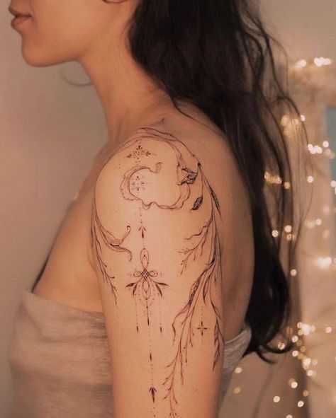 Dark Brown Tattoo, Tattoo Ideas Wolf, Tattoo Ideas Feminine, Feminine Tattoo Ideas, Ornamental Motifs, Cool Shoulder Tattoos, Small Shoulder Tattoos, Shoulder Jewelry, Muster Tattoos