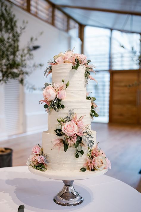 Wedding Cakes For 200 Guests, Wedding Cake With Light Pink Flowers, Wedding Cake With Dots, Blush Wedding Cake Elegant, Pink Forest Wedding Theme, Soft Pink Wedding Cake, Wedding Cake Indian Style, Small Pink Wedding Cake, Sage And Pink Wedding Cake