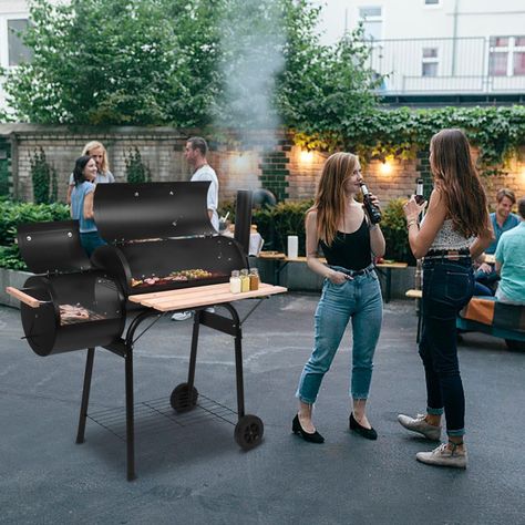 This BBQ grill is mainly made of black coated steel which is anti-rust and gives you years of dependable use. After rigorous testing, it meets food safety rules and is healthy and safe for BBQ use.
Less Smoke Grill with Nonstick Mats: Attached steel firebox can effectively reduce smoking and heat. The side vent is designed for putting more coals and making air flow smoothly. Except for that, our multifunctional grill mats are non-stick which is easy for you to clean. Smoker Cooking, Portable Bbq Grill, Barbecue Portable, Charcoal Bbq Grill, Barbecue Pit, Portable Charcoal Grill, Portable Barbecue, Offset Smoker, Portable Bbq