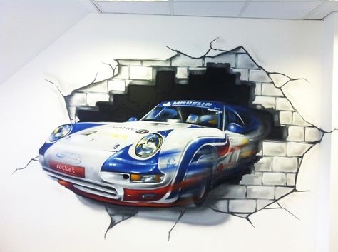 Client:Innovative IT's office -corporate Graffiti mural - hand painted porsche rally car design #graffiti #interiordesign #office graffiti Graffiti Art Murals, Porsche Painting, Porsche Rally, Rally Car Design, Cars Mural, Car Graffiti, Painting On Wall, Street Art Love, Creative Wall Painting