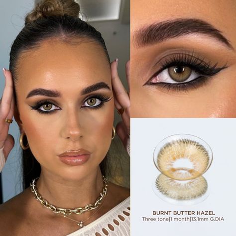 Honey Lenses Eye Color, Natural Lenses Eye Color, Hazel Contacts On Brown Eyes, Hazel Lens, Hazel Lenses, Contact Colors, Contact Lenses For Brown Eyes, Burnt Butter, Hazel Contacts