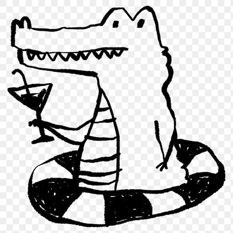 Alligator Doodle, Cute Alligator Drawing, Blur Quotes, Alligator Drawing, Funky Doodle, Cartoon Alligator, Doodle Collage, Summer Doodles, Aesthetic Pngs