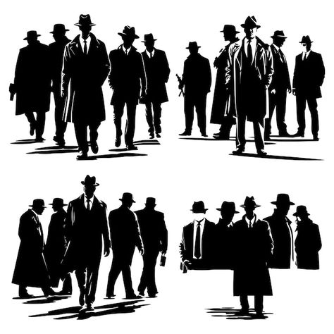 Silhouette Organization, Mafia Silhouette, Mafia Illustration, Mafia Background, Detective Silhouette, Mafia Drawing, Mafia Art, Mafia Theme, Gangster Art