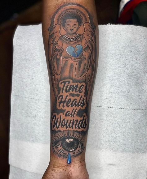 Half Sleeve Tattoos For Lost Loved Ones, Boondocks Forearm Tattoo, Men Tattoo Ideas Sketch, Long Live Forearm Tattoo, Full Half Sleeve Tattoos Forearm, Chosen 1 Tattoo Men Forearm, Blue Tattoo For Men, Family Tattoo Ideas Men, Midas Touch Tattoo