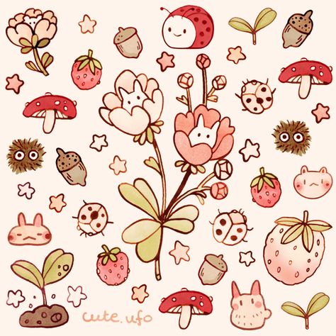 Marker Doodles, Doodle Aesthetic, Strawberry Drawing, Plant Doodle, Strawberry Art, Whimsical Art Journal, Mushroom Drawing, Cute Sketches, Cute Journals