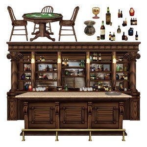 Home Pub Ideas, Miniature Bar, Western Saloon, Log Cabin Rustic, Western Theme Party, Bottle Wall, Cowboy Party, Western Decor, Poker Table