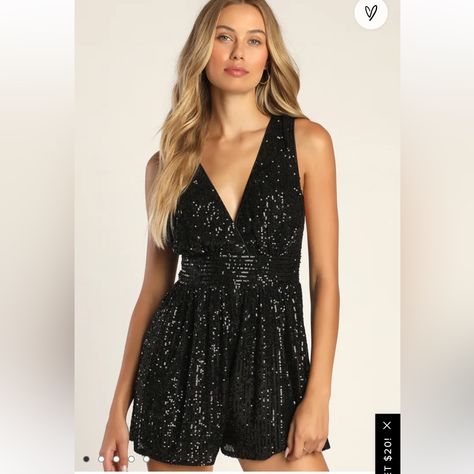 Black Sequin Romper From Lulus. Brand New With Tags, Size Medium (4-6) Lulu Pants, Womens Trendy Dresses, Sequin Rompers, Dressy Shorts, Lulu Fashion, Backless Jumpsuit, Jumpsuits And Romper, On The Dance Floor, Concert Outfits