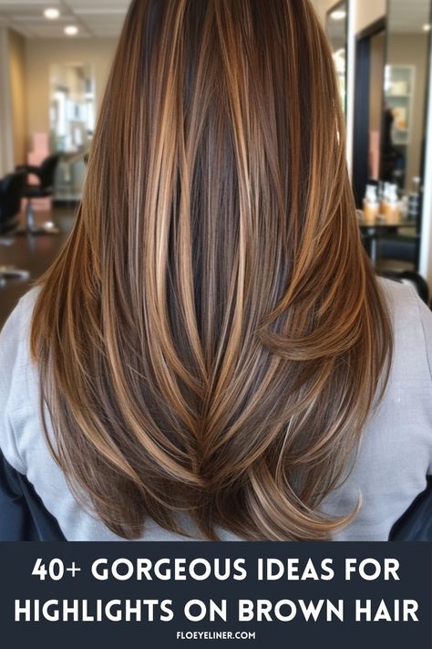 Balayage, Color For Hair Highlights, Color And Full Highlight, Caramel Blonde Hair Highlights, Dark Brown Straight Hair With Caramel Highlights, Foil Color Hair Highlights, Brown Base Highlights, Pretty Hair Highlights, Hi And Low Lights Brown