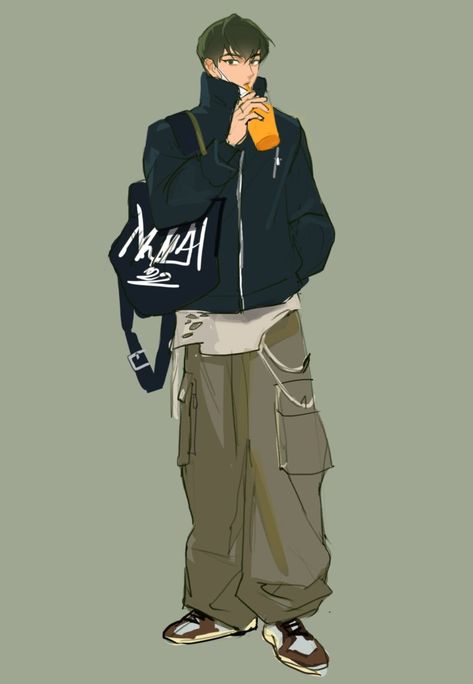 Baggy Pants Character Design, Varsity Jacket Drawing Reference, Streetwear Fashion Design Sketches, Streetwear Outfit Drawing, Animation Art Sketches, Boy Drawing, Undertale Drawings, Drawing Clothes, 가을 패션