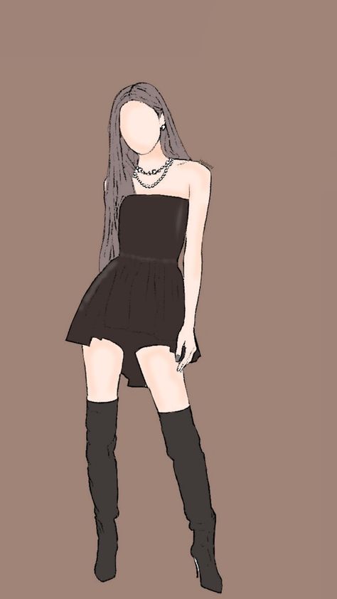 Blackpink Dress Drawing, Black Pink Drawing Easy, Jisoo Christmas Outfit, Blackpink Doodle, Cute Animated Girl, Faceless Drawing, Blackpink Drawing, Army Drawing, Pink Drawing