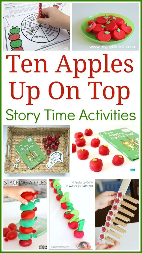 Ten Apples Up On Top Story Time Activities #storytime #picturebooks #drseuss Story Time Activities, Storytime Rhymes, Apples Activities, Mini Classroom, Ten Apples Up On Top, Preschool Apple Theme, Class Books, Preschool Program, Autumn School