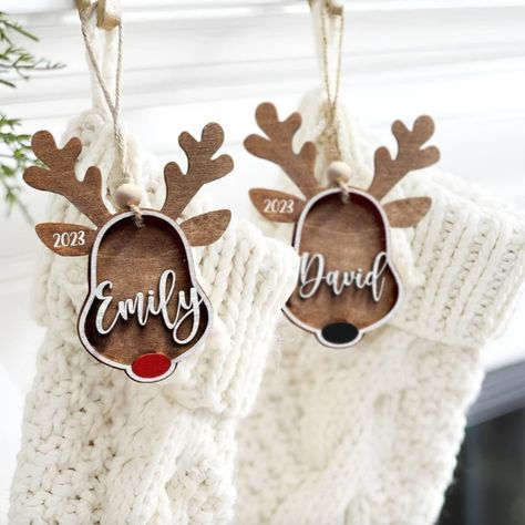 Personalized Christmas Stocking Tags, Christmas gift tag, Knit Stocking, Present tags, Name Ornament tags, Customized wooden labels Present Tags, Knit Stocking, Stocking Tags, Ornament Tags, Name Christmas Ornaments, Wooden Reindeer, Custom Stocking, Family Ornaments, Reindeer Ornaments