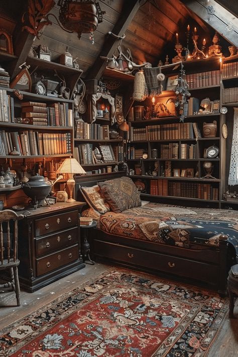 29 Enchanted Bedroom Ideas 21 Enchanted Bedroom Ideas, Dark Academia Bedroom Ideas, Enchanted Bedroom, Dark Academia Bedroom, Feeling Uneasy, Academia Bedroom, Log Cabin Living, Dream Bedroom Inspiration, Witch Room