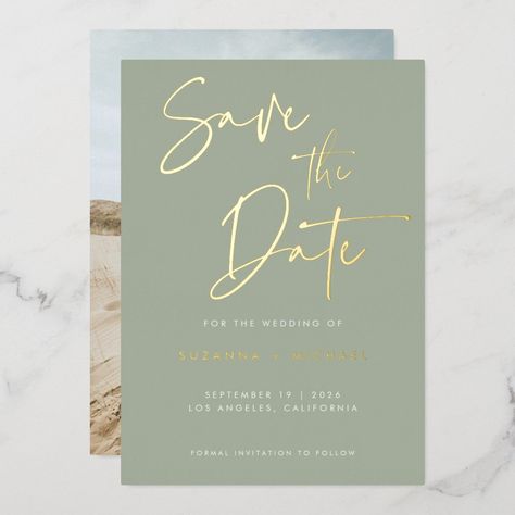 Save The Date Green Gold, Green And Gold Save The Date, Sage And Gold Wedding Invitations, Sage Save The Dates, Save The Date Ideas Sage Green, Save The Date Ideas Green, Sage Green White And Gold Wedding, Gold And Sage Wedding, Gold And Sage Green Wedding