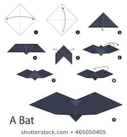 Step by step instructions how to make origami A Bat. Easy Origami Animals, Origami Easy Step By Step, Origami Tattoo, Halloween Origami, Origami Tutorial Easy, Origami Step By Step, Origami Fashion, Origami Patterns, Instruções Origami