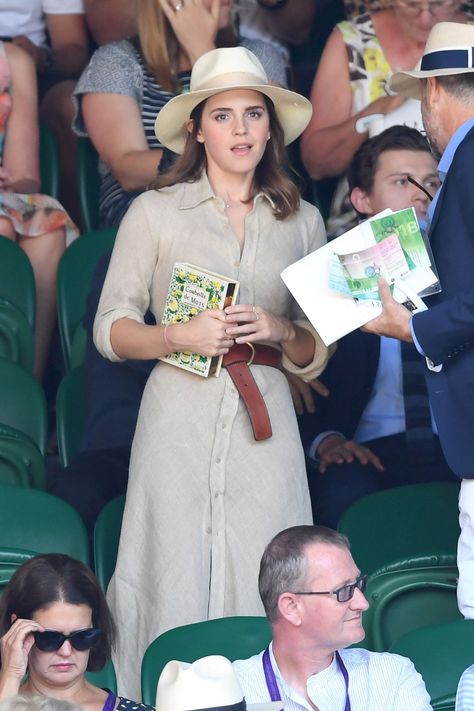 Wimbledon 2018: All the celebrity style- HarpersBAZAARUK Emma Watson Dress, Casual Dress Attire, Tennis Open, Emma Watson Style, Queen Rania Of Jordan, Rania Of Jordan, Olympia Le Tan, Queen Rania, Dress Attire