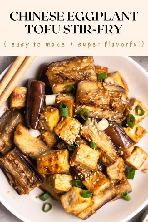 Hearty and packed with flavors, this eggplant tofu stir-fry is a crowd favorite! This dish features creamy melt-in-your-mouth eggplant and tofu tossed in a rich and savory sauce. Chinese Eggplant And Tofu Recipes, Eggplant Tofu Recipe, Eggplant Tofu, Creamy Eggplant, Chinese Eggplant, Pan Fried Tofu, Tofu Stir Fry, Scrumptious Food, Stir Fry Sauce