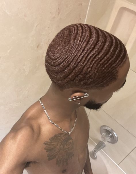 Brown Waves 4c Waves Men, Waves Hair Color Men, Brown Dyed Hair Men, Brown Waves Hair Black Men, Waves Black Men, Temp Fade, Temp Fade Haircut, Dyed Hairstyles, Waves Hairstyle Men