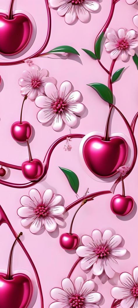 Girly Flower Wallpaper, Cherry Wallpaper Iphone, Aesthetic Cute Wallpaper, Pretty Backgrounds For Iphone, Plain Wallpaper Iphone, 3d Wallpaper Cute, Jelly Wallpaper, Phone Wallpaper Pink, Wallpaper Doodle