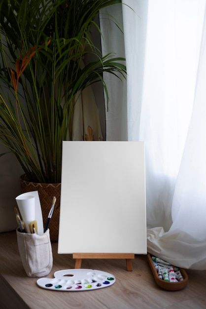 Free photo blank canvas for painting ind... | Free Photo #Freepik #freephoto #canvas #blank-canvas #canvas-painting #canvas-art Blank Canvas Aesthetic, Canvas Art Aesthetic, Canvas Art Supplies, Painting Mockup, Canvas Blank, Canvas For Painting, Silent Book, About Blank, Painting Materials