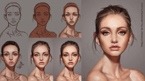 "Another Beautiful Face" by Victter le Fou (Process Picture) Art Du Croquis, 얼굴 그리기, 캐릭터 드로잉, 인물 드로잉, Coloring Tutorial, Poses References, Facial Features, Art Et Illustration, Art How