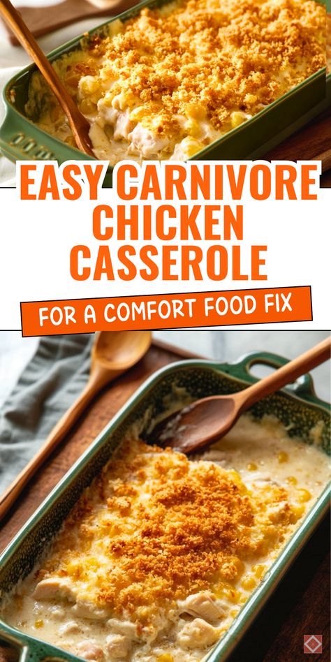 This creamy chicken casserole is the perfect addition to your carnivore diet! Packed with hearty, protein-rich chicken and a decadent sauce, it’s a comforting, low-carb meal that’s easy to prepare. Whether you’re meal prepping or craving comfort food, this casserole will hit the spot. Save this pin for a satisfying carnivore recipe! Bariatric Shredded Chicken Recipes, Easy Carb Friendly Meals, Low Carb Hearty Meals, Easy Healthy Meals On A Budget, Comforting Casseroles Dinners, Easy Fast Healthy Dinner Low Carb, Supper Ideas Keto, Carnivore Diet Recipes Pork Chops, Protein Casserole Recipes Low Carb