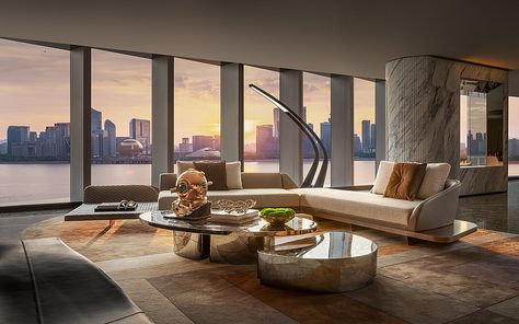 Focus Hangzhou: A Luxurious Riverside Retreat in China Yabu Pushelberg, Hangzhou, Family House, Interior Spaces, Luxury Living, House Interior, Living Room Decor, Living Spaces, Room Decor