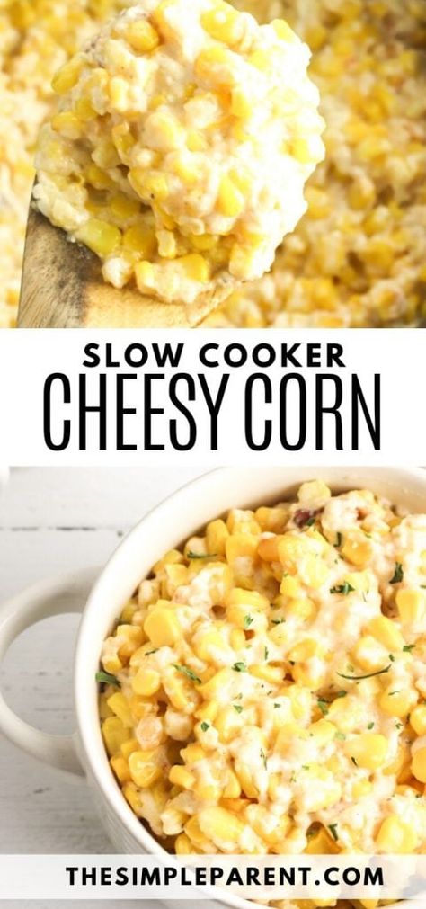 Essen, Crockpot Cheesy Corn, Sides Crockpot, Cheesy Corn Recipe, Easter Side Dishes Vegetables, Thanksgiving Entree, Corn Thanksgiving, Thanksgiving Menu Ideas Side Dishes, Thanksgiving Side Dishes Easy